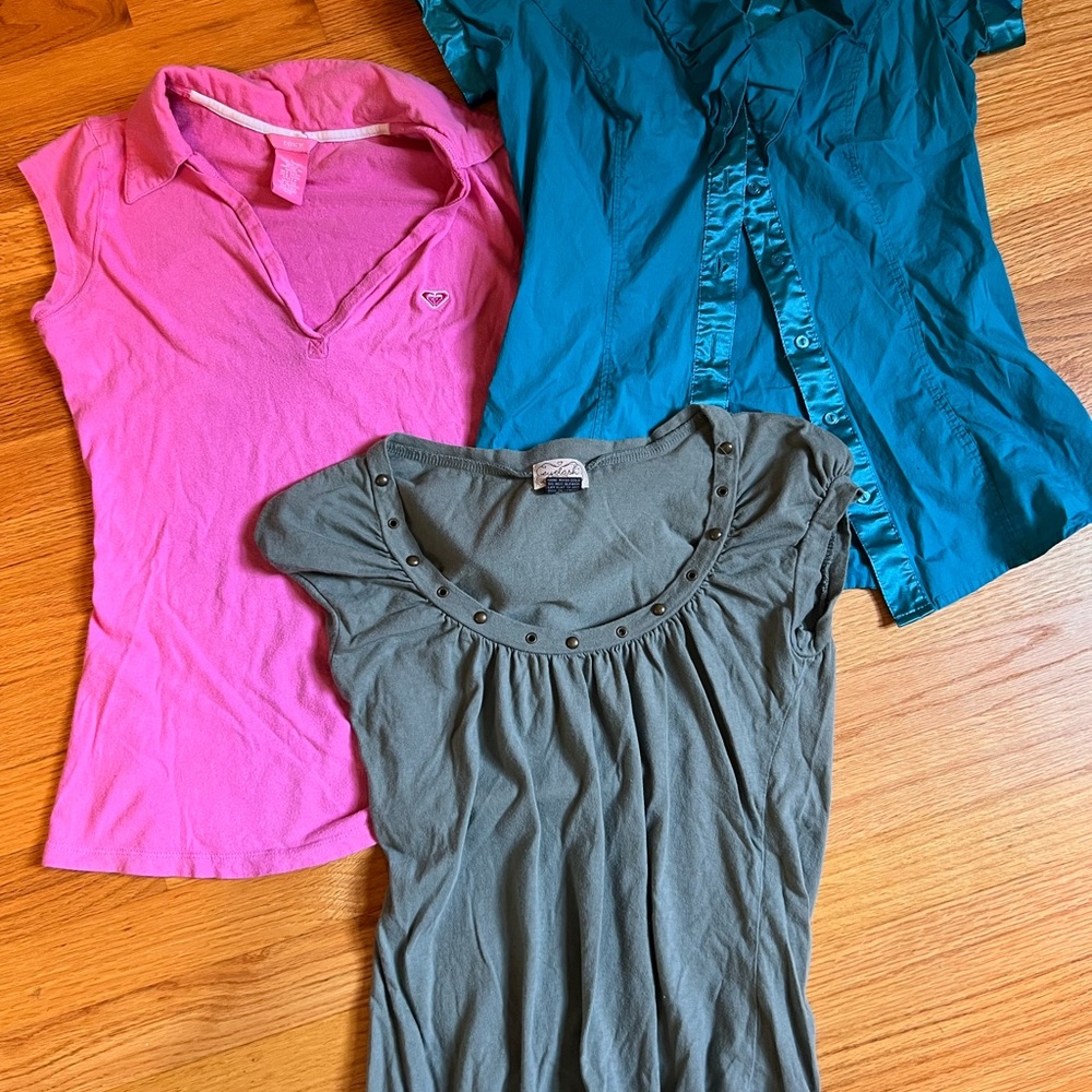 Roxy Pink Fitted Ruffled Blouse